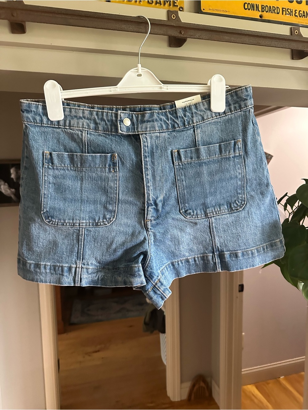 Women's Light Blue Denim Jean Shorts with Front Patch Pockets
